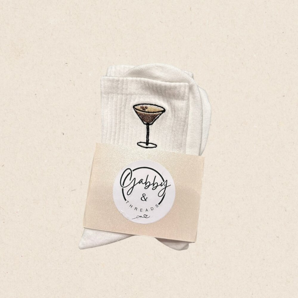 GRIP SOCKS - Embroidered Espresso Martini Glass for pilates, yoga, barre, lagree